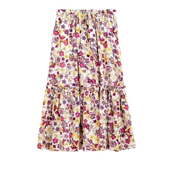 J Crew Tie-Waist Midi Skirt in Summer Garden Floral Sz XS